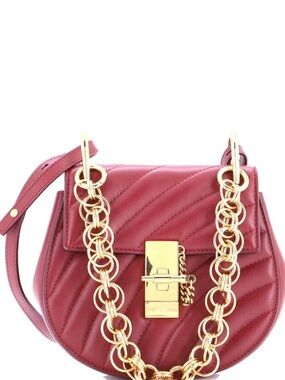 Quilted Red Leather Crossbody Bag with Gold Chain Accent